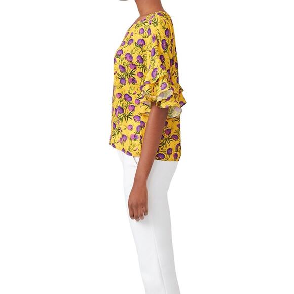 Delfi floral Sienna Ruffle Sleeve Blouse Top sz M - Picture 3 of 9